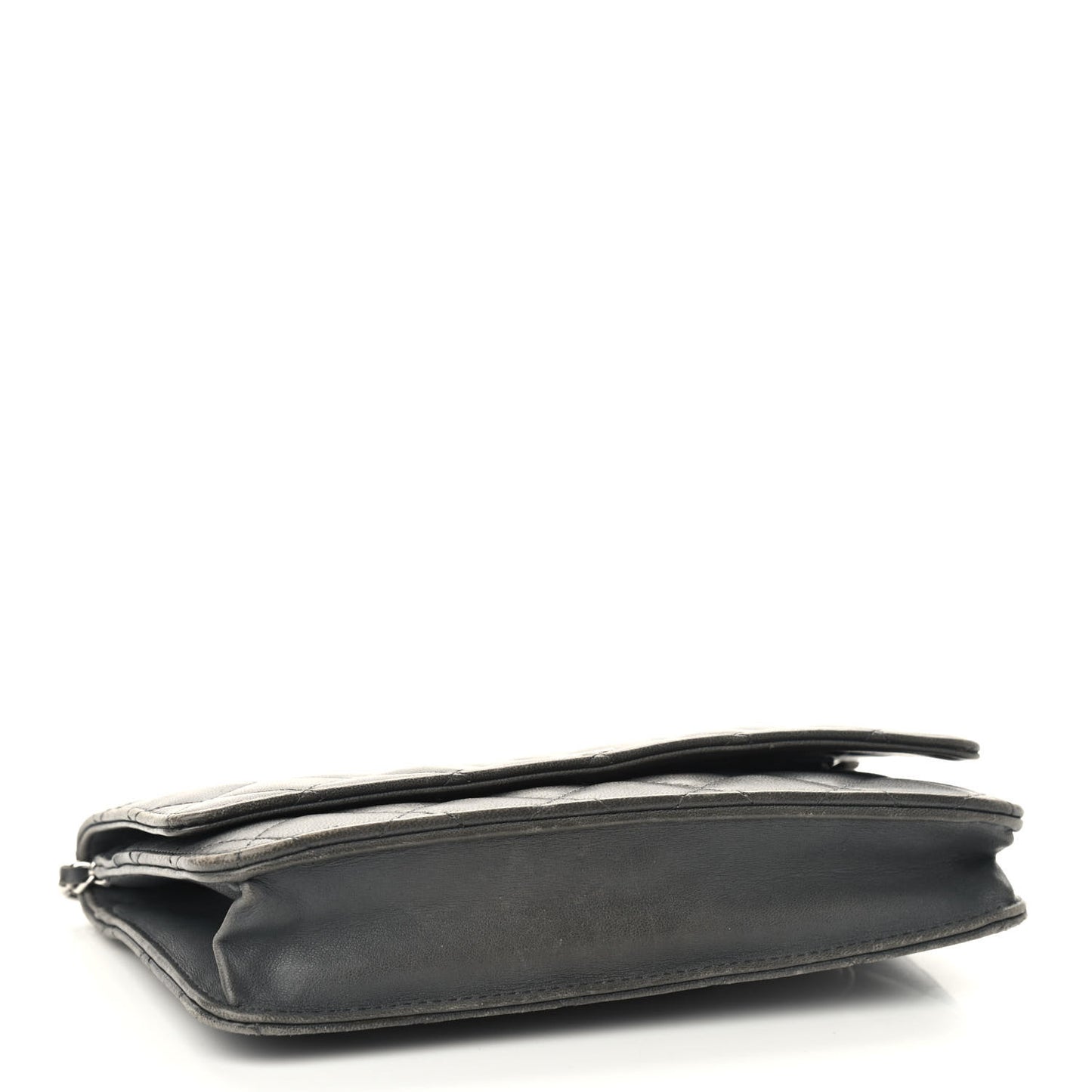 Iridescent Lambskin Quilted Wallet On Chain WOC Grey