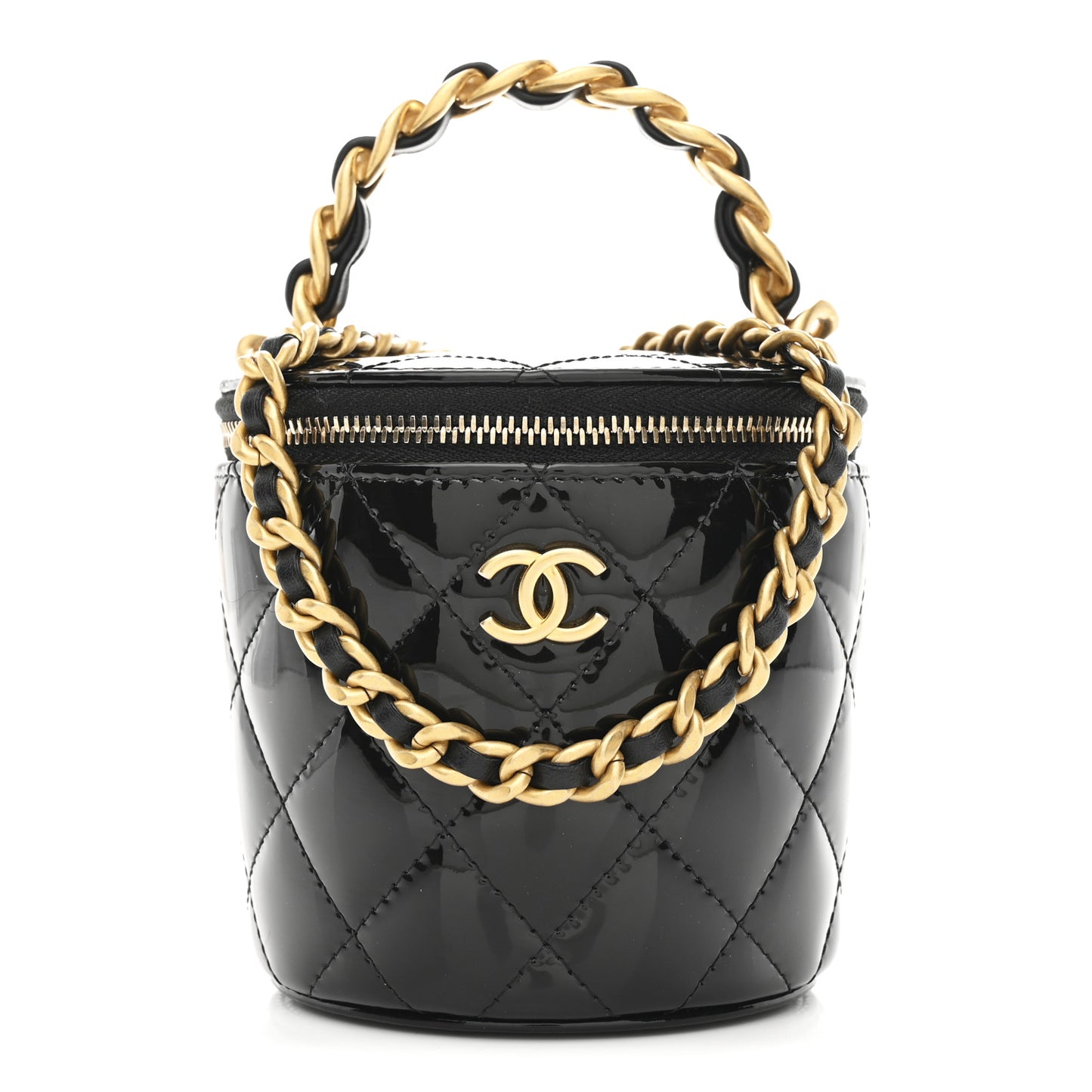 Patent Quilted Afternoon Tea Top Handle Vanity Case With Chain Black