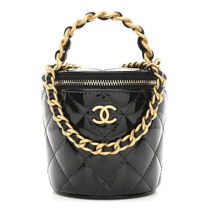 Chanel Patent Quilted Afternoon Tea Top Handle Vanity Case With Chain Black 1 of 10
