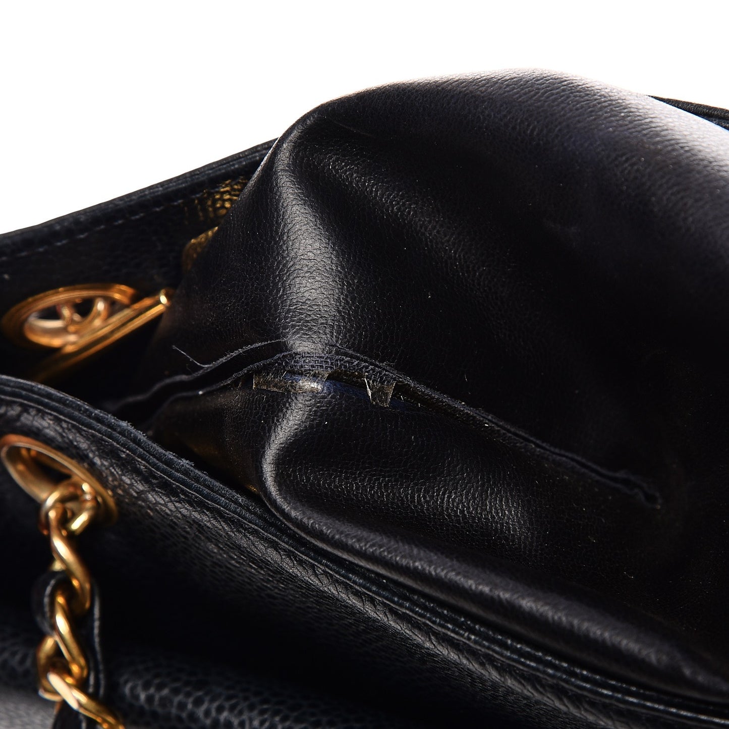 Caviar Flap Shoulder Bag Navy