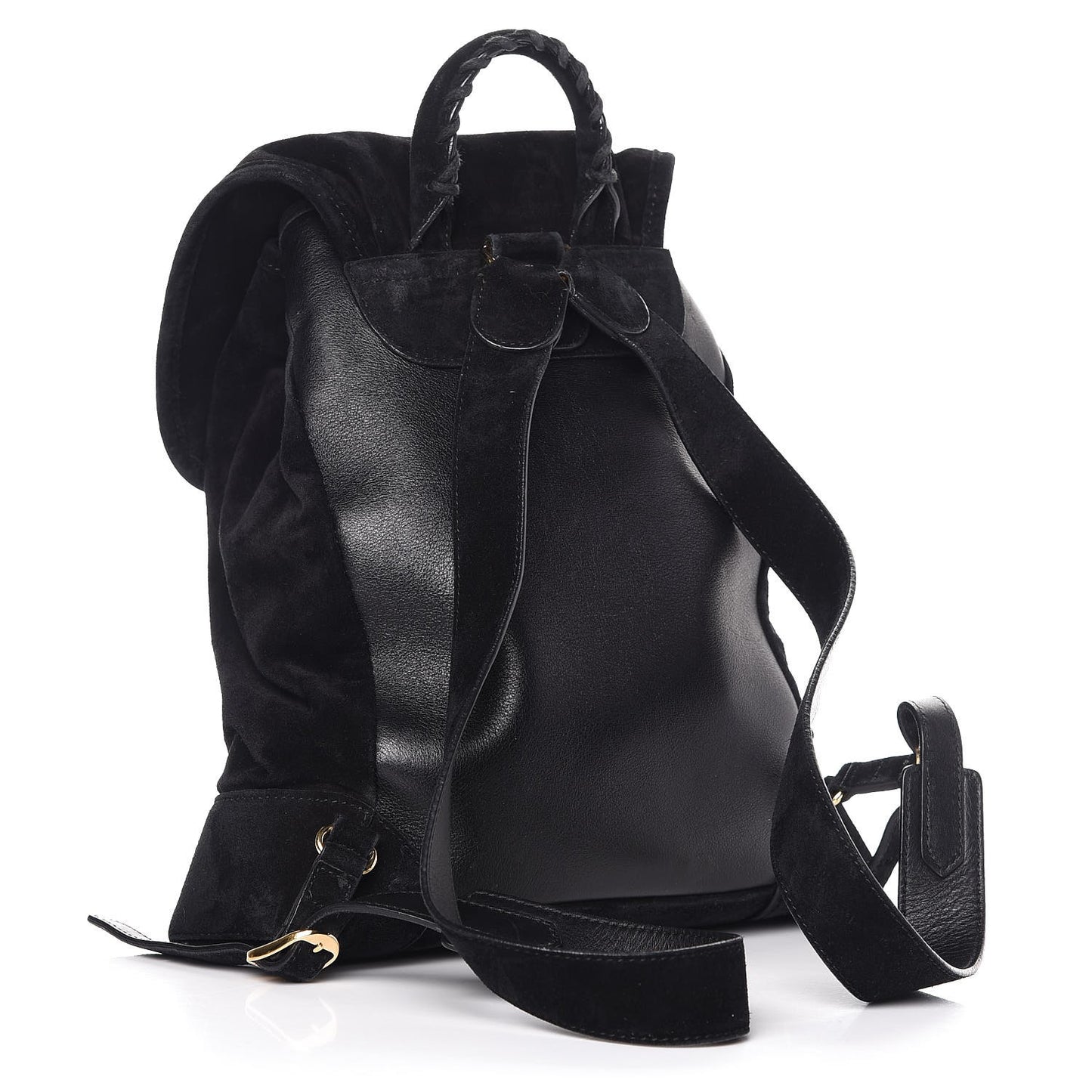 Baby Daim Suede Gold Metallic Edge Hardware Backpack Black