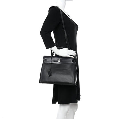 Hermes Toile H Berline Vache Hunter Herbag Zip PM 31 Black Ecru 2 of 12
