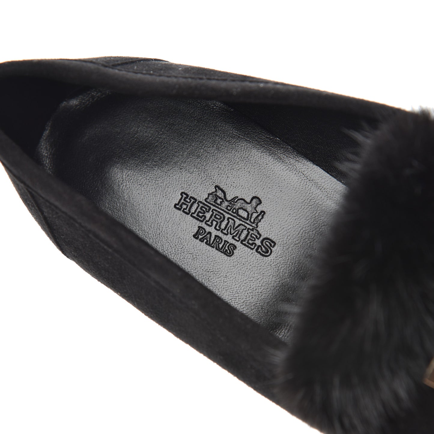Mink Fur Suede Goatskin Paris Loafers 35 Black