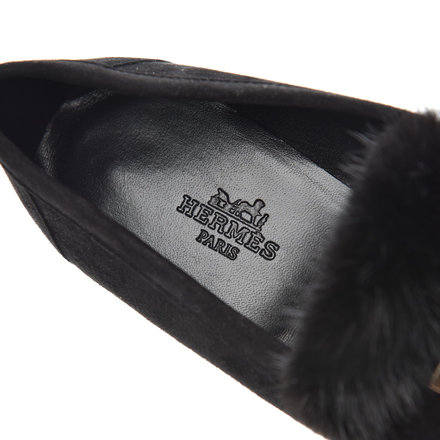 Hermes Mink Fur Suede Goatskin Paris Loafers 35 Black 7 of 10