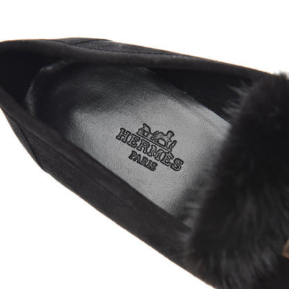Hermes Mink Fur Suede Goatskin Paris Loafers 35 Black 7 of 10