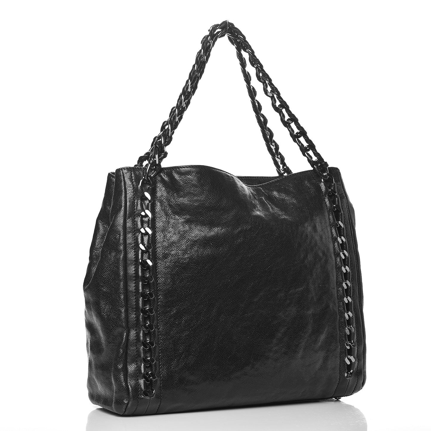Glazed Caviar Modern Chain Tote Black