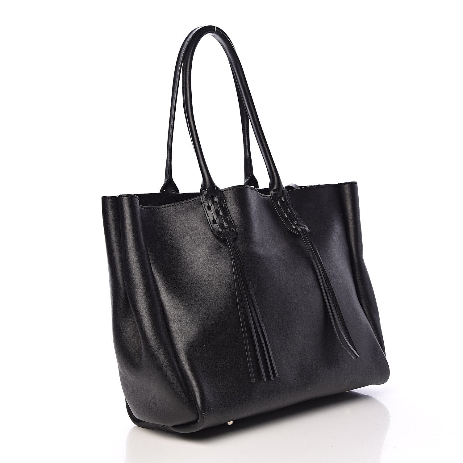 Lanvin Smooth Calfskin Small Fringe Shopper Tote Black 4 of 15