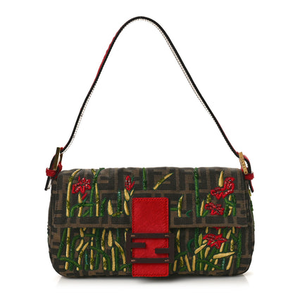 Fendi Zucca Pony Hair Embroidered Baguette Tobacco 1 of 10