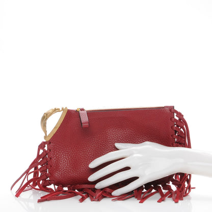 Valentino Garavani Grained Calfskin C-Rockee Sagittarius Fringe Clutch Scarlet 2 of 6