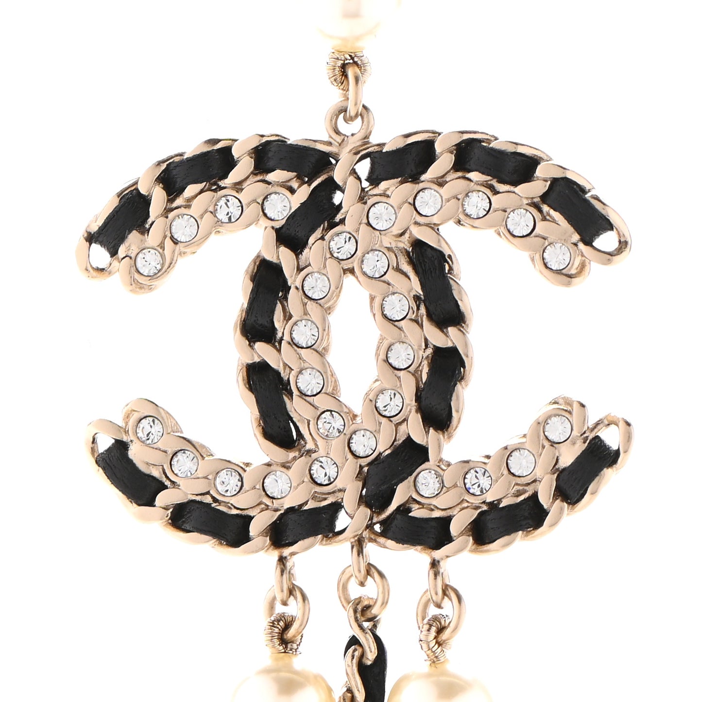 Pearl Lambskin Crystal CC Vintage Allure Necklace Gold Black