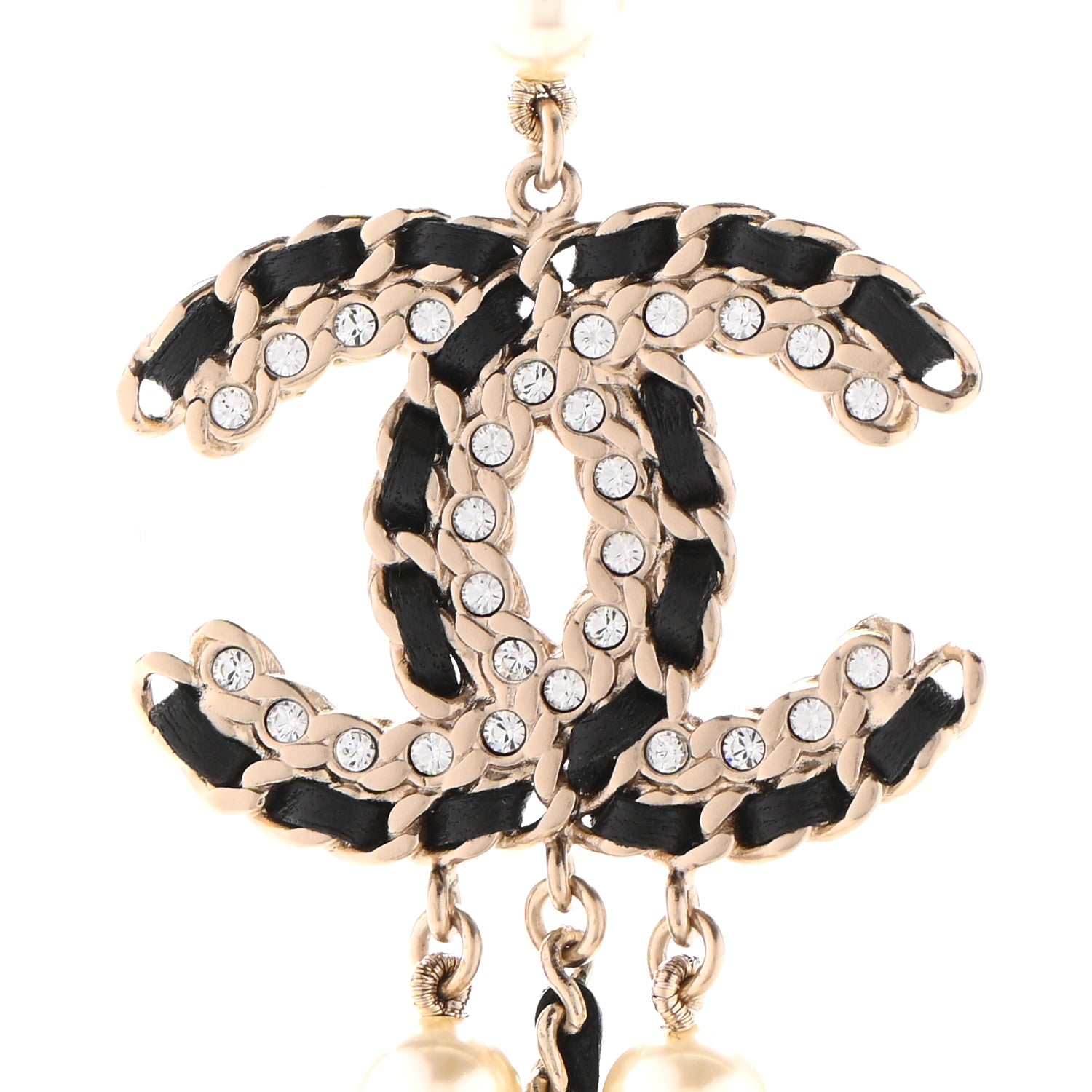 Chanel Pearl Lambskin Crystal CC Vintage Allure Necklace Gold Black 5 of 5