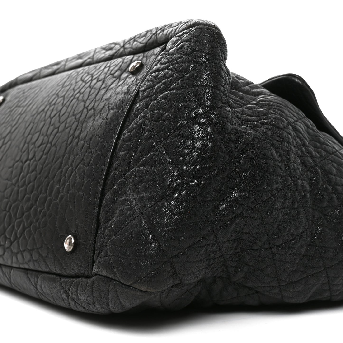 Crumpled Lambskin Quilted Large Tote Black