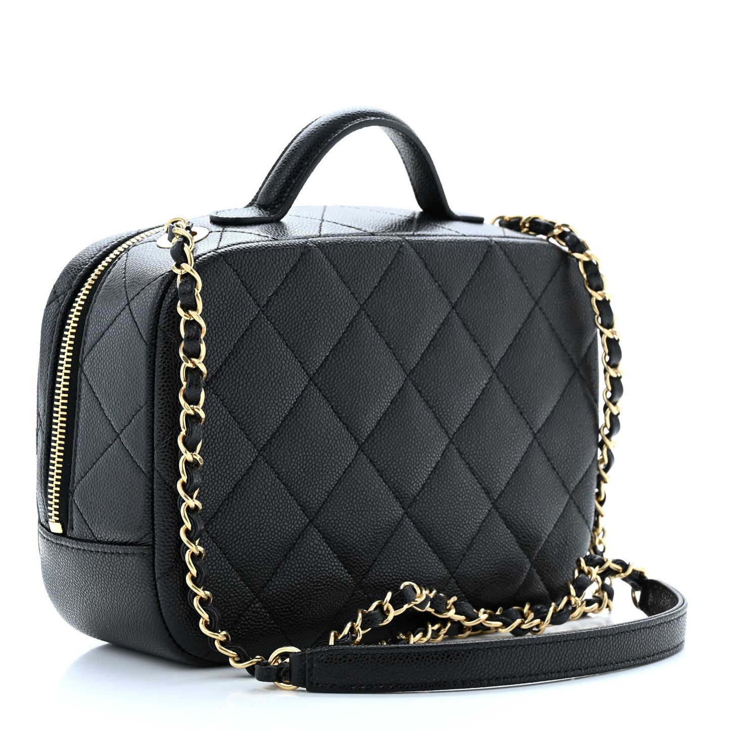 Caviar Quilted CC Small Top Handle Vanity Case Black