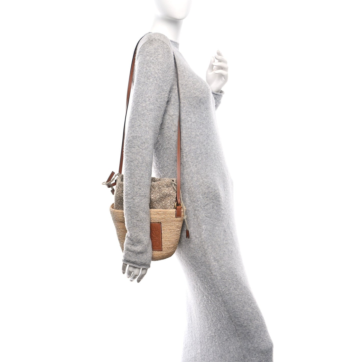 Calfskin Raffia Bucket Bag Natural Tan