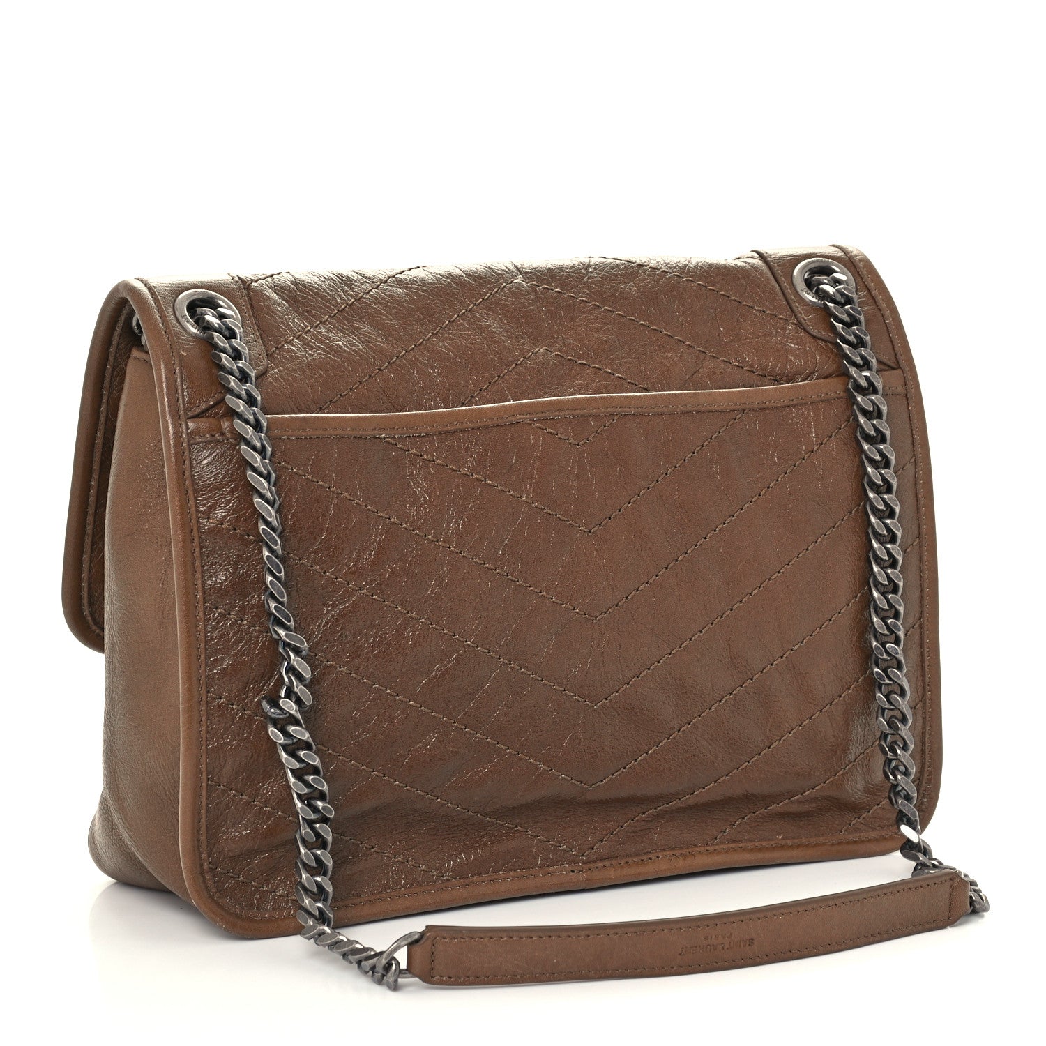 Saint Laurent Crinkled Calfskin Matelasse Monogram Medium Niki Chain Satchel Tan Brown 3 of 10