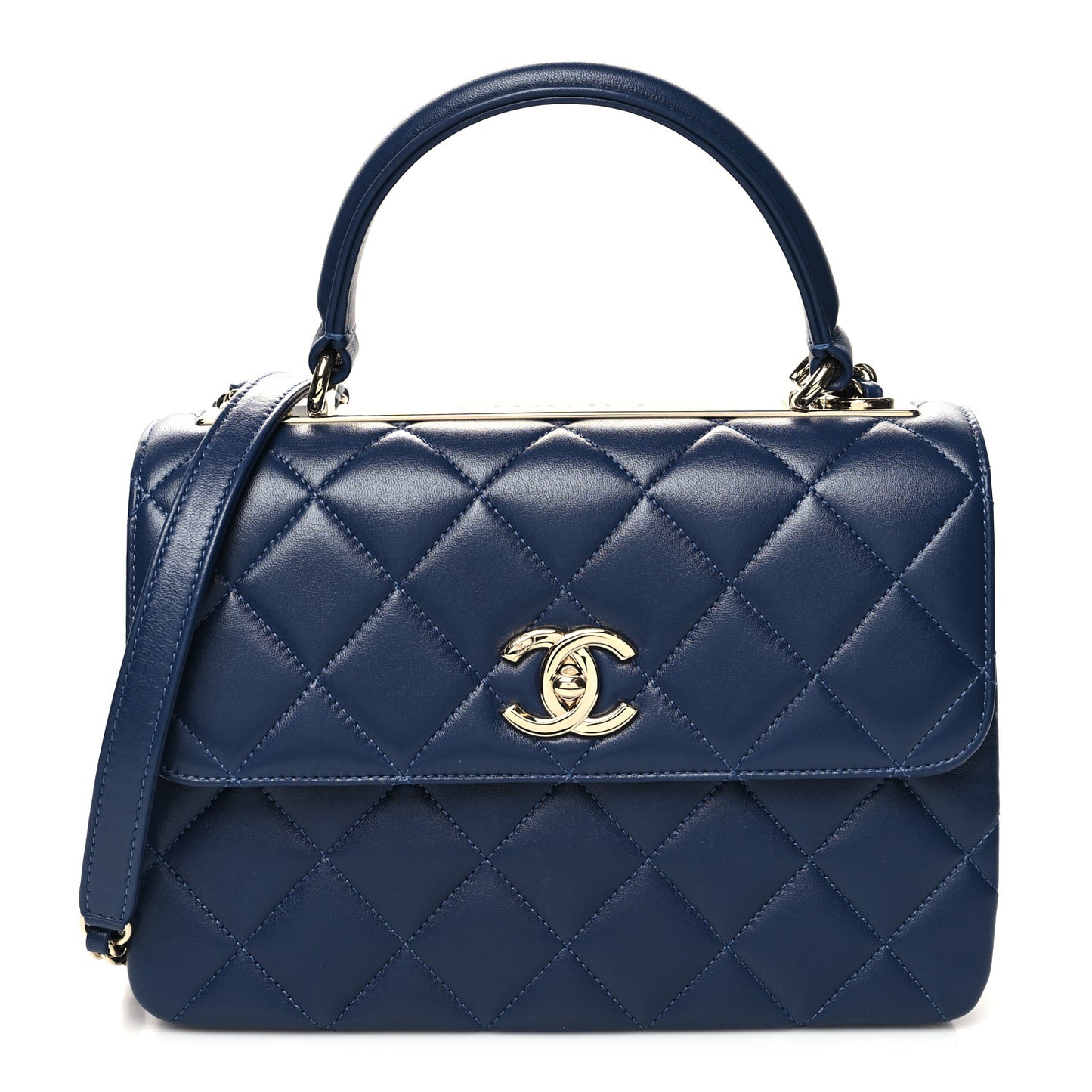 Lambskin Quilted Small Trendy CC Flap Dual Handle Bag Navy