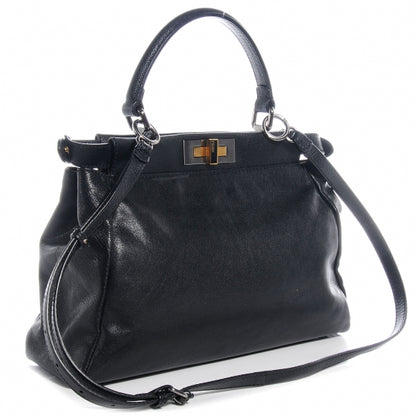 Fendi Goatskin Zucca Medium Peekaboo Iconic Satchel Black Tobacco 3 of 8