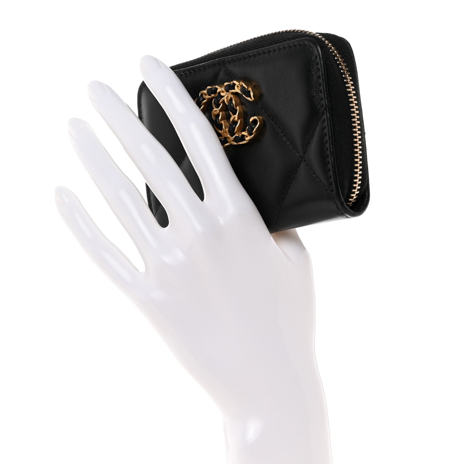 Chanel Lambskin Quilted Chanel 19 Zip Around Coin Purse Wallet Black 2 of 8