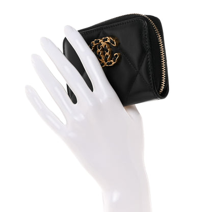 Chanel Lambskin Quilted Chanel 19 Zip Around Coin Purse Wallet Black 2 of 8
