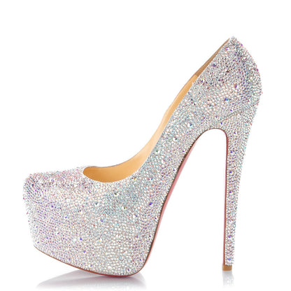 Christian Louboutin Crystal Suede Burma Daffodile Strass 160 Pumps 37.5 Aurora Boreale 1 of 7