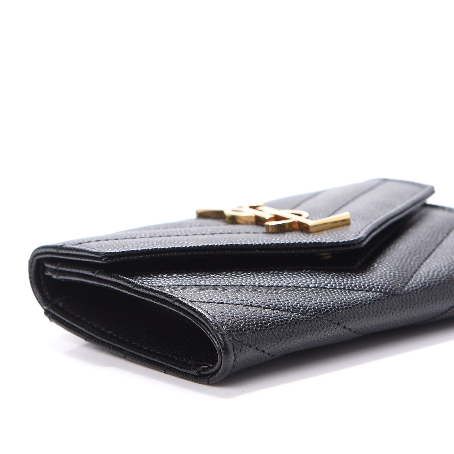 Saint Laurent Grain De Poudre Matelasse Chevron Small Monogram Envelope Wallet Black 8 of 10
