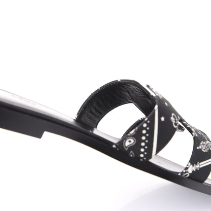 Hermes Cotton Canvas Printed Les Cles Bandana Oran Sandals 37 Black 8 of 9