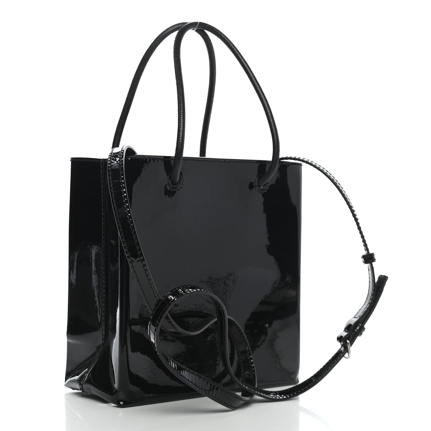 Patent Calfskin Logo Shopping Tote XXS Black
