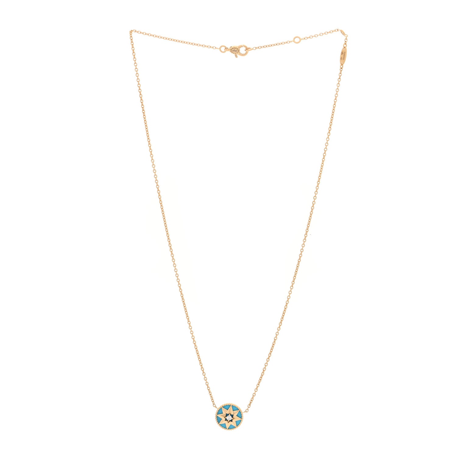 Christian Dior 18K Yellow Gold Diamond Turquoise Rose Des Vents Necklace 3 of 4