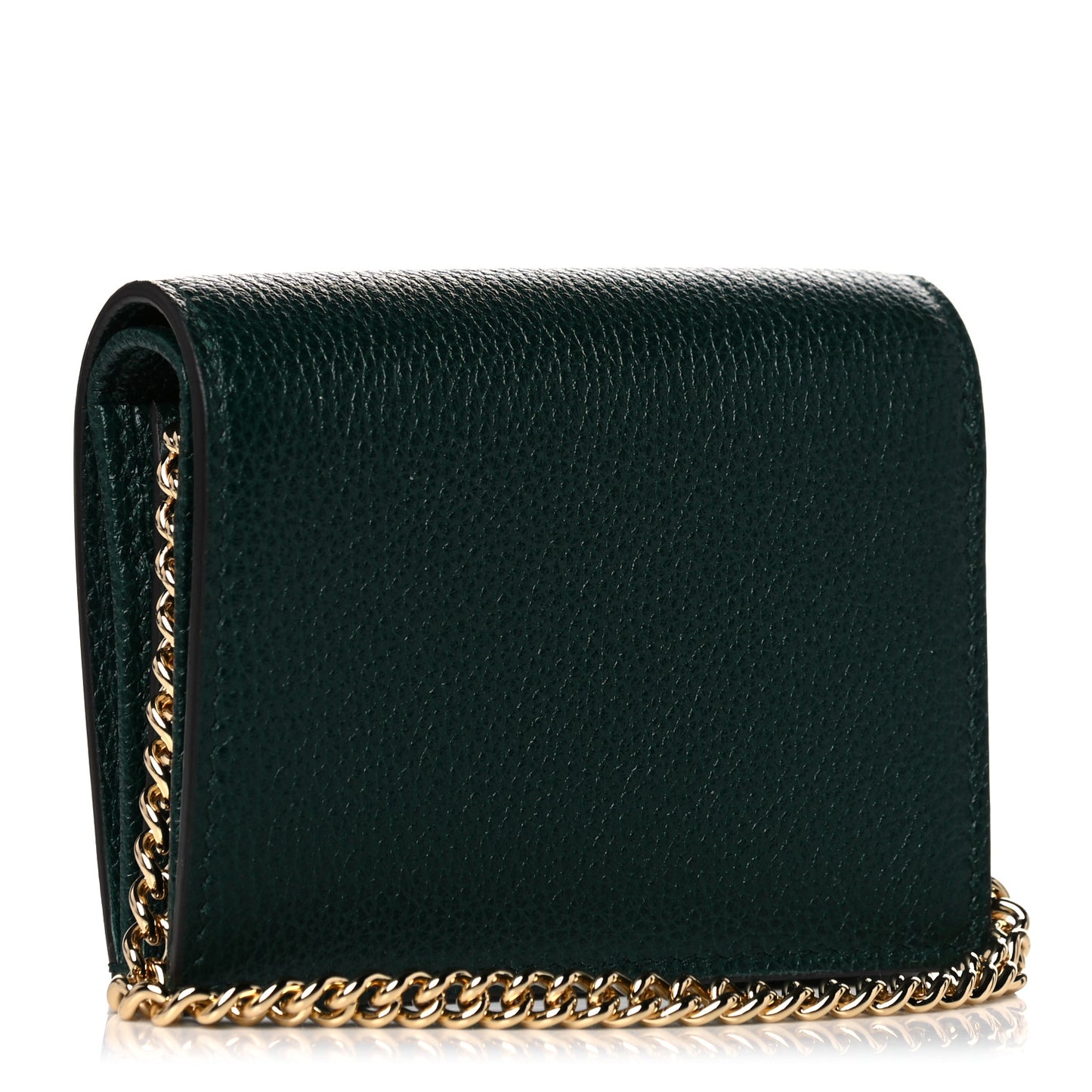 Grainy Calfskin Zumi Chain Card Case Wallet Vintage Green