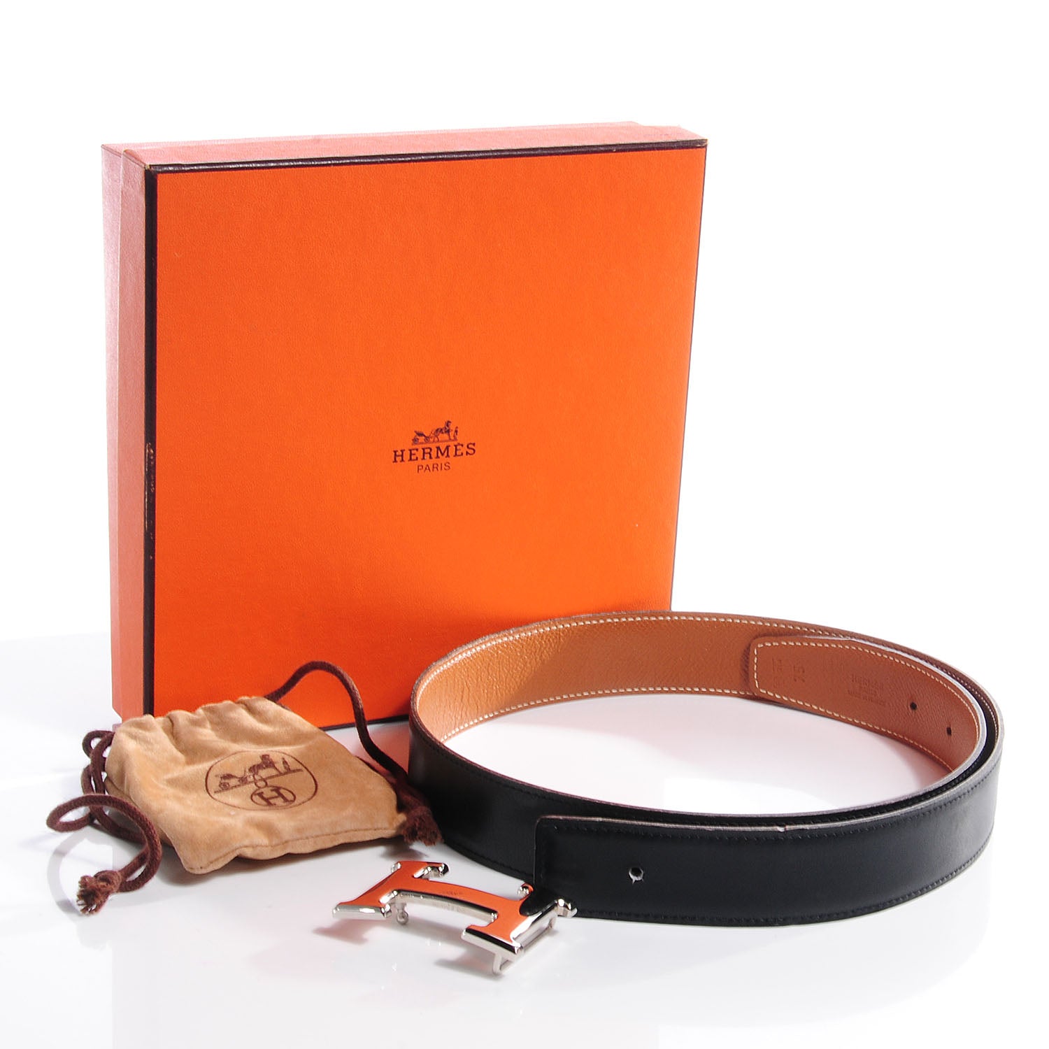 Hermes Box Courchevel Reversible Constance 32mm H Belt Noir Gold 75 3 of 5