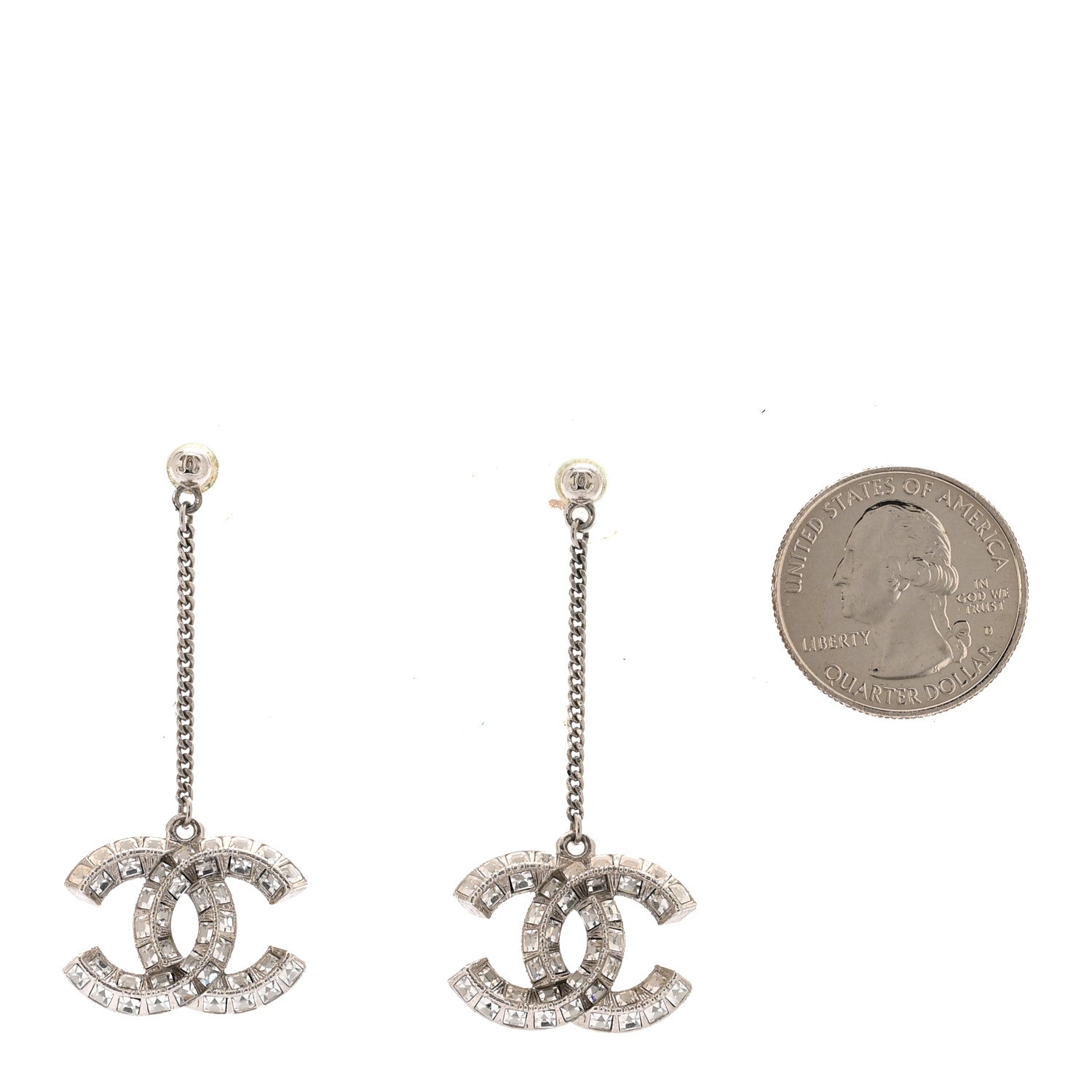 Chanel Baguette Crystal CC Drop Earrings Silver 2 of 5