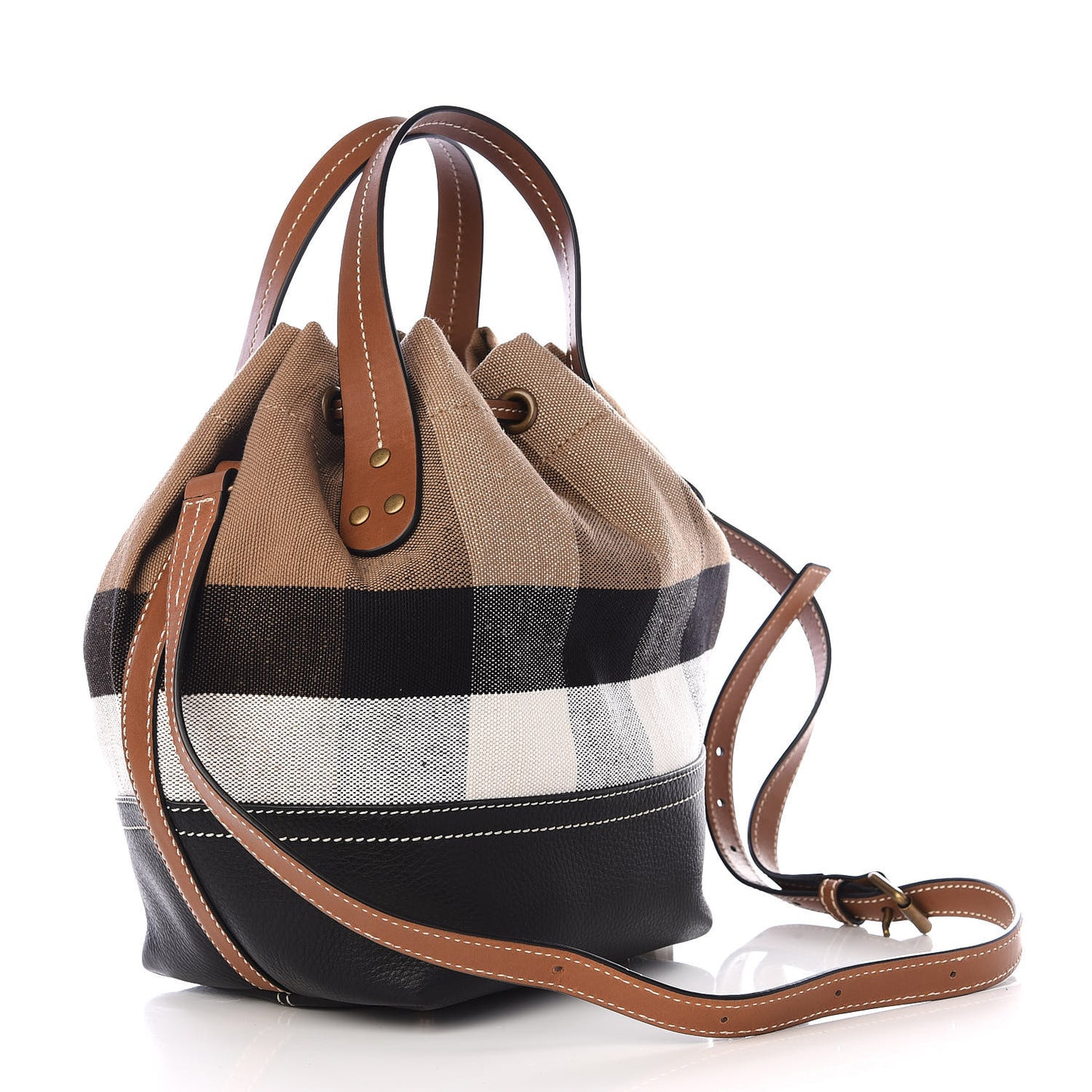 Canvas Mega Check Small Bucket Tan