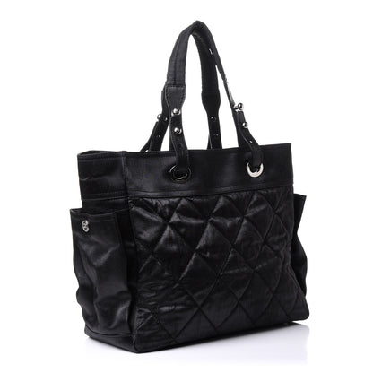 Chanel Coated Canvas Quilted Large Paris Biarritz Tote Black 4 of 16