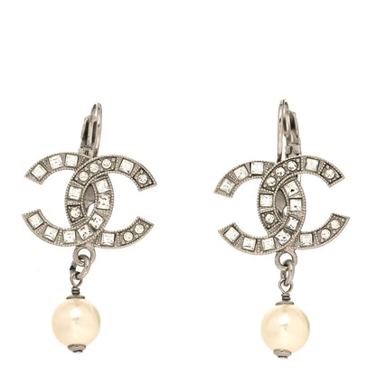 Chanel Crystal Pearl CC Drop Earrings Silver 4 of 4