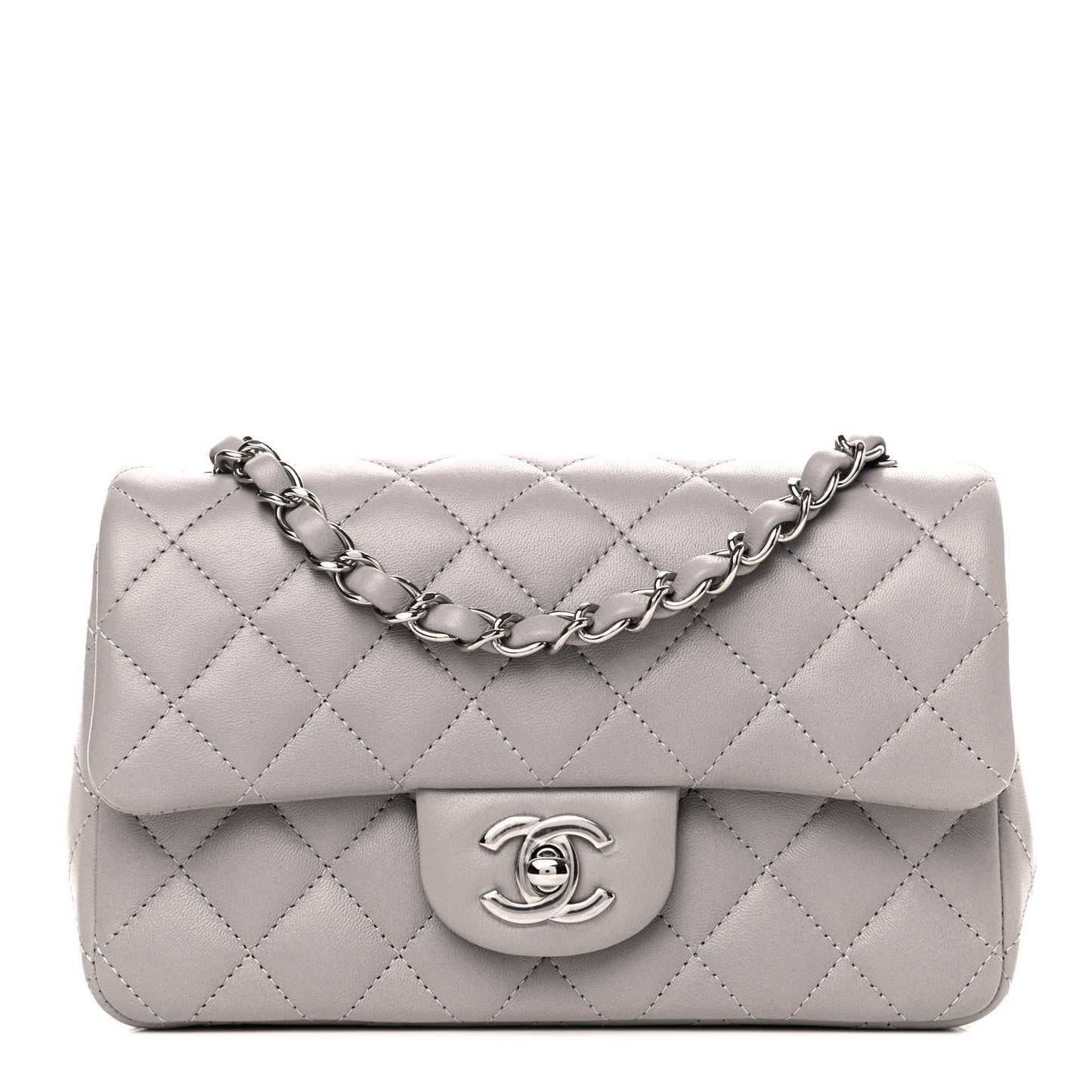 Lambskin Quilted Mini Rectangular Flap Grey