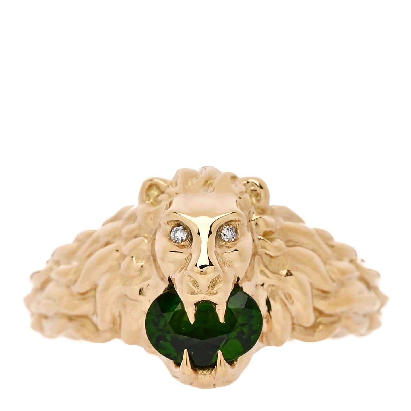 18K Yellow Gold Diamond Chrome Diopside Lion Head Ring 58 8.25