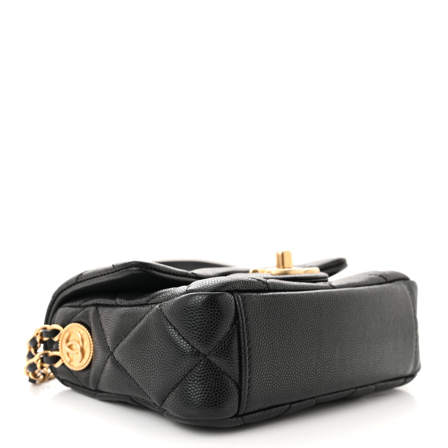 Caviar Quilted Mini Twist Your Buttons Flap Black