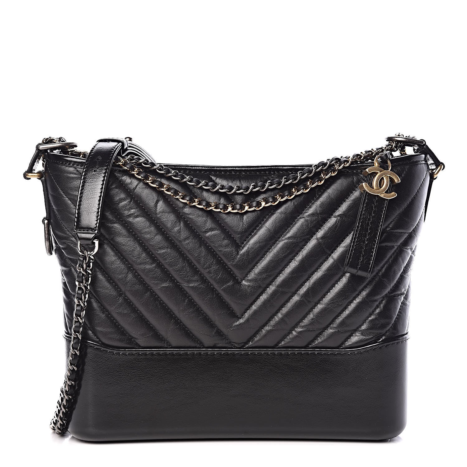 Chanel Aged Calfskin Chevron Quilted Medium Gabrielle Hobo Black 1 of 10