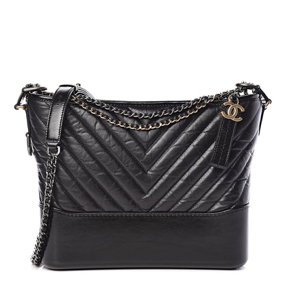 Chanel Aged Calfskin Chevron Quilted Medium Gabrielle Hobo Black 1 of 10