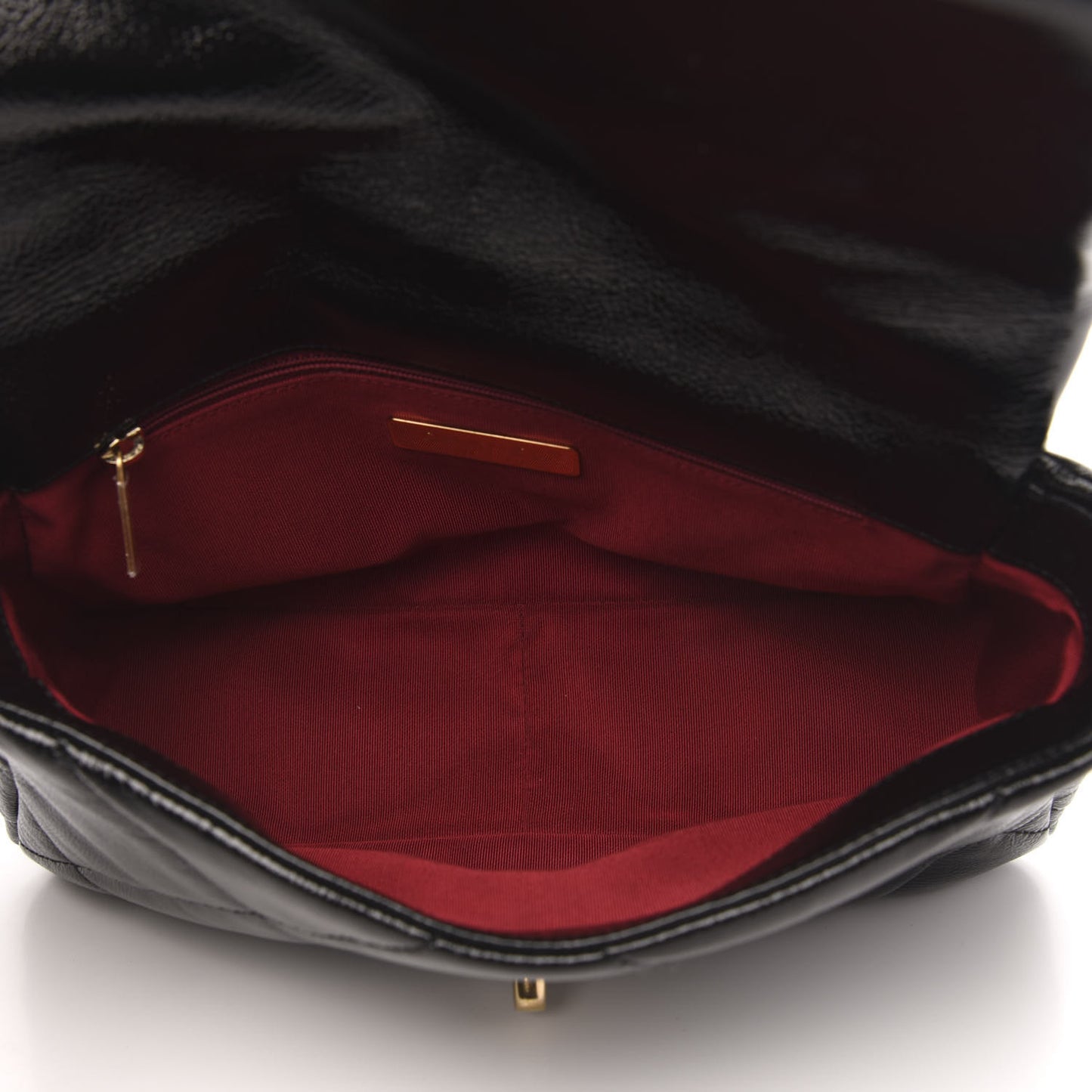 Shiny Crumpled Calfskin Quilted Medium 19 Flap Black
