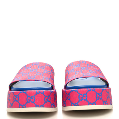 Gucci GG Supreme Joy Monogram Angelina Platform Slide Sandals 39.5 Fuxia Blue 2 of 8