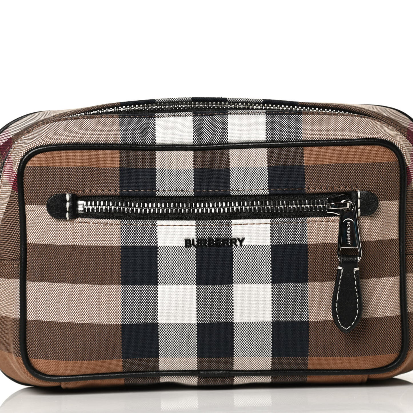 Cotton Calfskin Check Print Belt Bag Light Brown