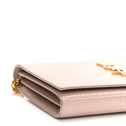 Saint Laurent Calfskin Crocodile Embossed Monogram Chain Wallet Rose Antic 9 of 10