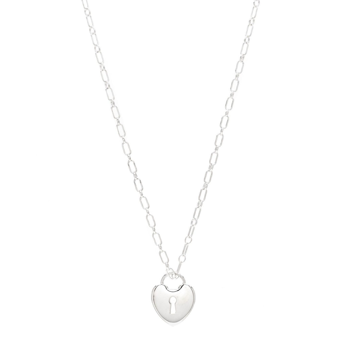 Sterling Silver Heart Lock Pendant Link Necklace