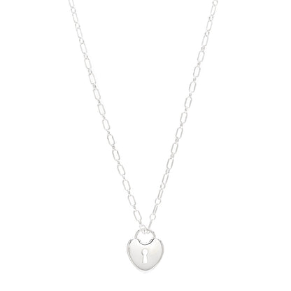 Tiffany Sterling Silver Heart Lock Pendant Link Necklace 1 of 7