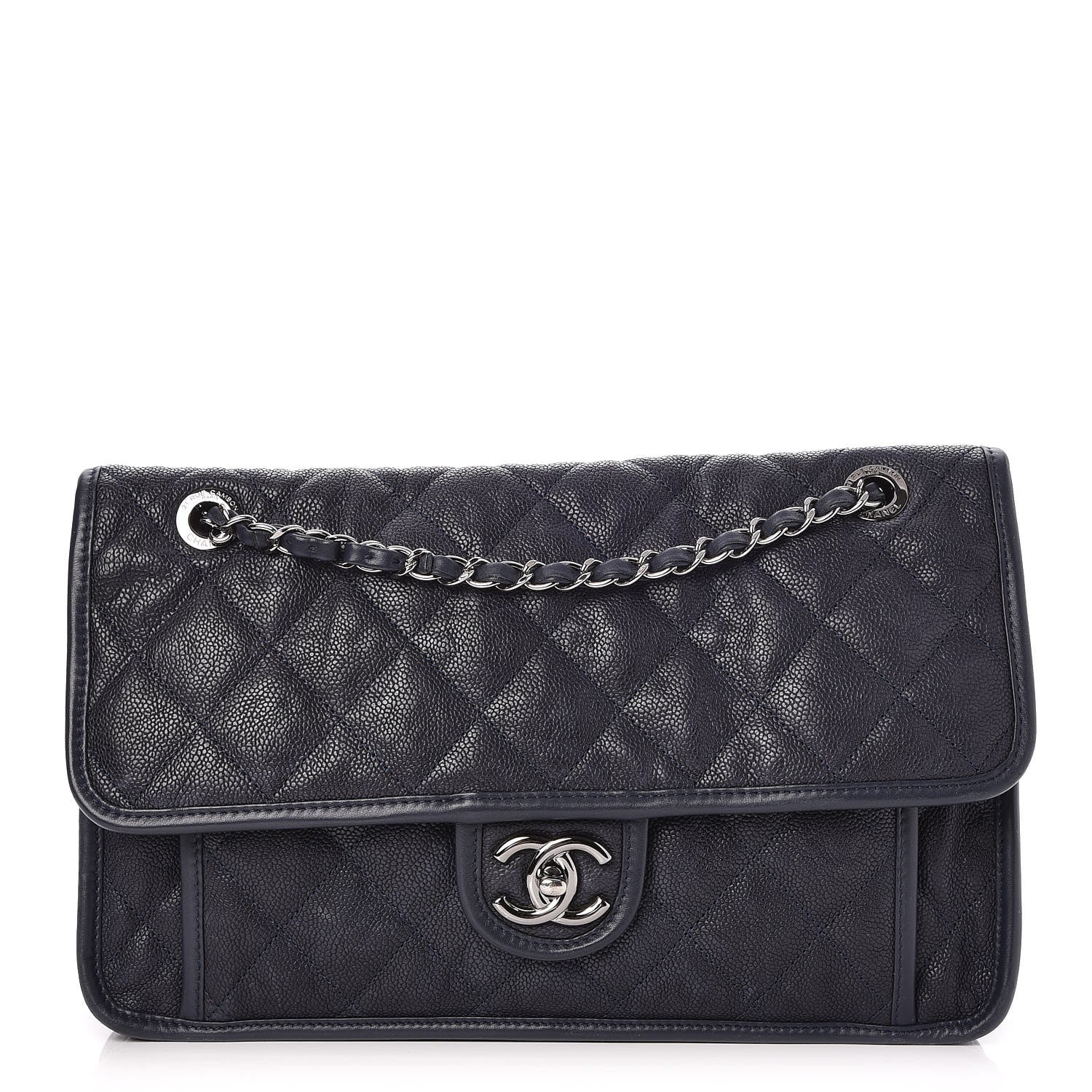 Chanel Caviar Quilted Large French Riviera Flap Navy Blue 1 of 9