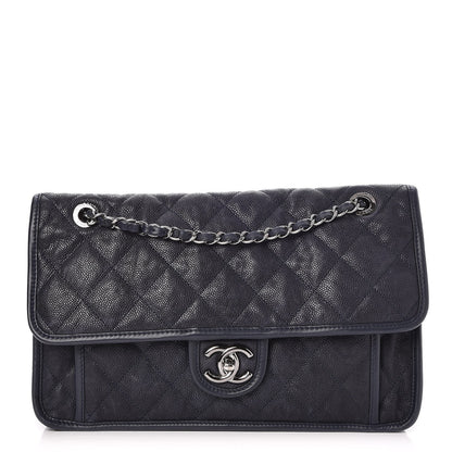 Chanel Caviar Quilted Large French Riviera Flap Navy Blue 1 of 9