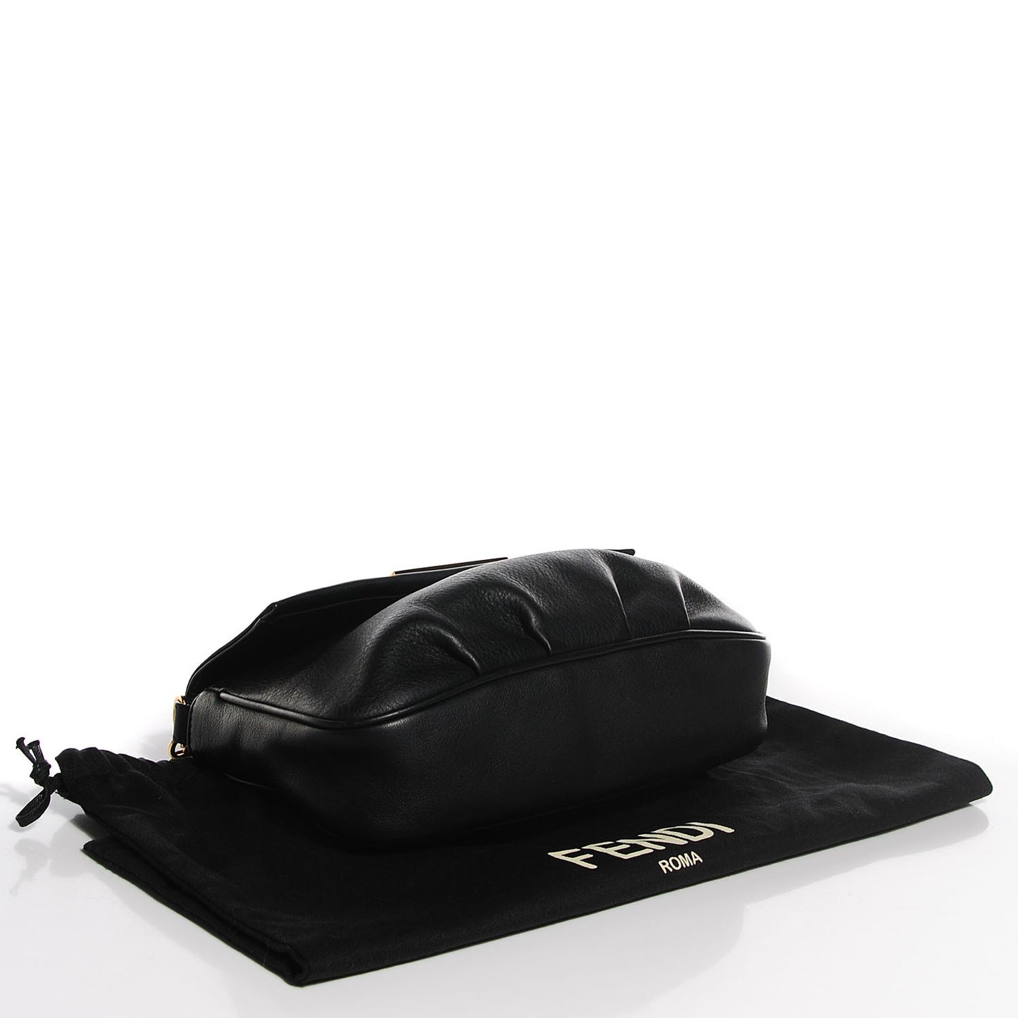 Vitello Flamingo Enamel Fendista Pouchette Crossbody Black
