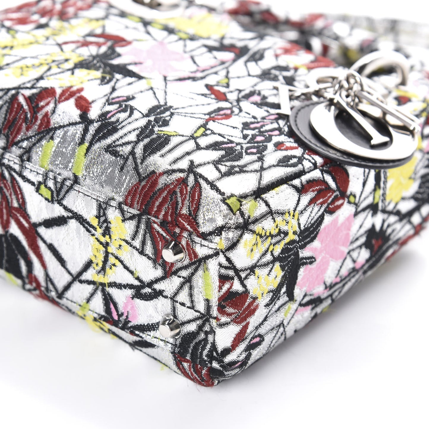 Metallic Canvas Embroidered Mini Lady Dior Argent Multicolor