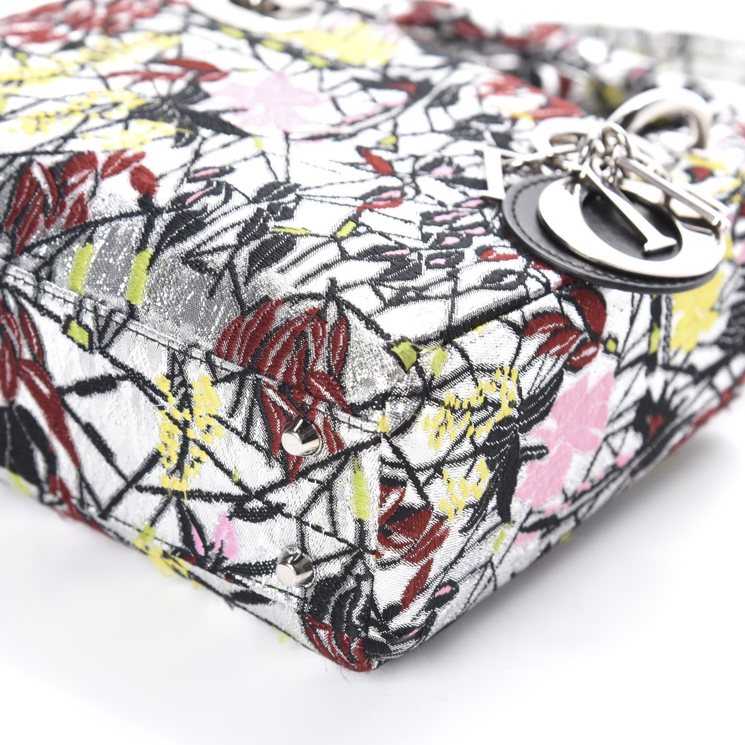 Christian Dior Metallic Canvas Embroidered Mini Lady Dior Argent Multicolor 8 of 13